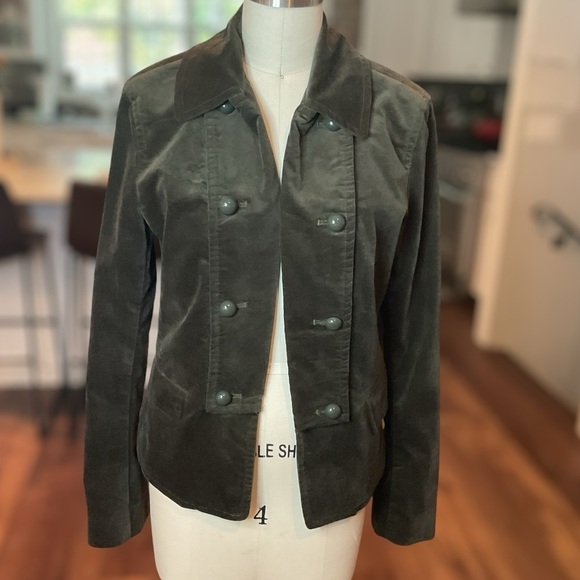 Talbots Dark Green Velvet Open Front Military Style Jacket Size Medium - Picture 1 of 10